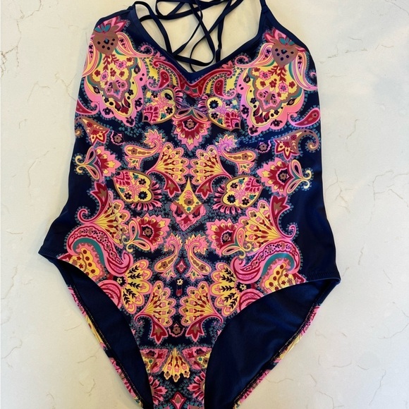 NWT Boden Scoop Tie Back One Piece Pink Paradise / Navy / US 10 - Picture 5 of 12